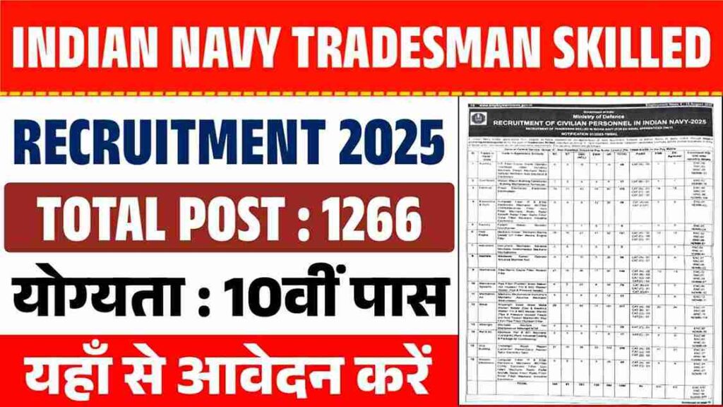 Indian Navy Tradesman Skilled Apprentice Recruitment 2025